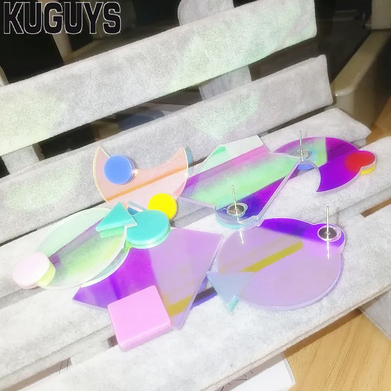 KUGUYS геометрические радужные серьги гвоздики для женщин Акриловые цветные