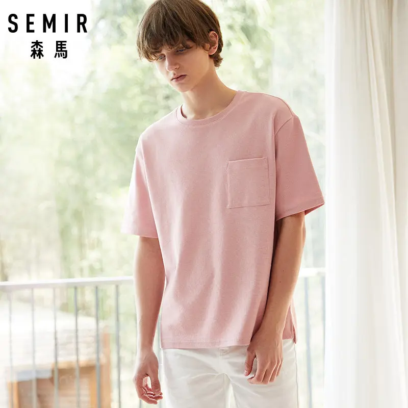 Comprar Camiseta de manga corta SEMIR para hombre 2019 verano nueva Camiseta holgada de algodón con cuello redondo de color sólido de manga corta para hombre