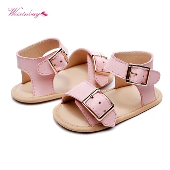

2020 Baby Boys Girls Bright Leather Double Buckle Sandals Toddler Solid Color Slip-On Shoes Summer Baby PU Sandals 0-18Months