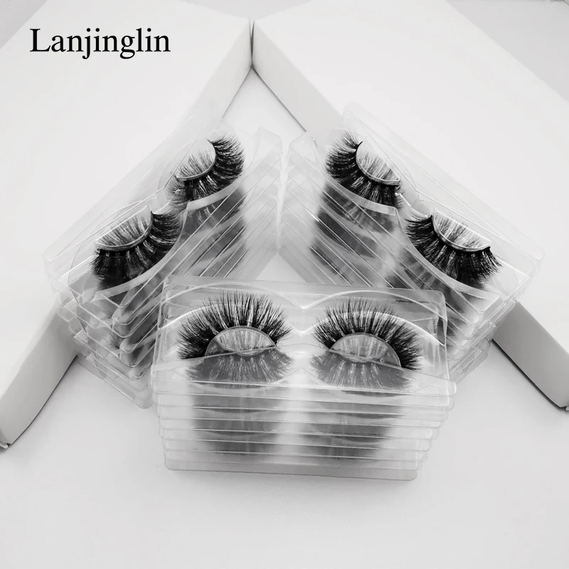 Lanjinglin 10 Pairs Faux Mink Eyelashes Bulk Wholesale Natural Long False Eyelash Extension 3d
