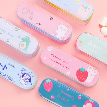 

Simple Ins Large Capacity Double Layer PU Leather Pencil Case Student Pencil Case Schools Offices Stationery Pencil Box YD40