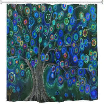 

Colorful Tree Shower Curtain Fabric, Spring Watercolor Art Painting Tree Life Shower Curtains for Bath Set, Abstract Nature