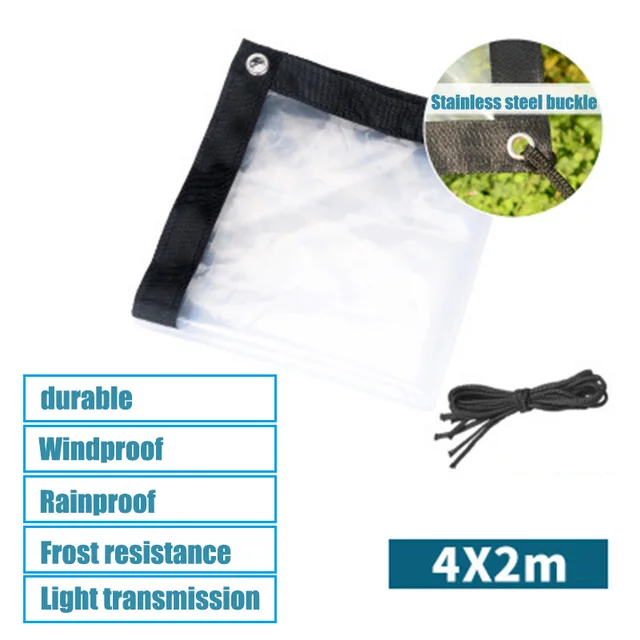 Átlátszó Esőálló Fészerszövet Ponyma Könnyű Vízálló Ponyvabefedőr Sátor Menhely Sno88 - Image 4