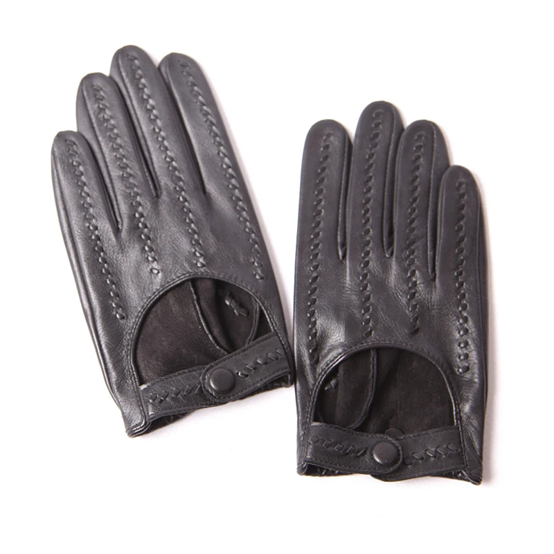 

Spring Autumn Real Leather Gloves Male Locomotive Driving Imported Sheepskin Woven Men Gloves Thin Unlined M063N