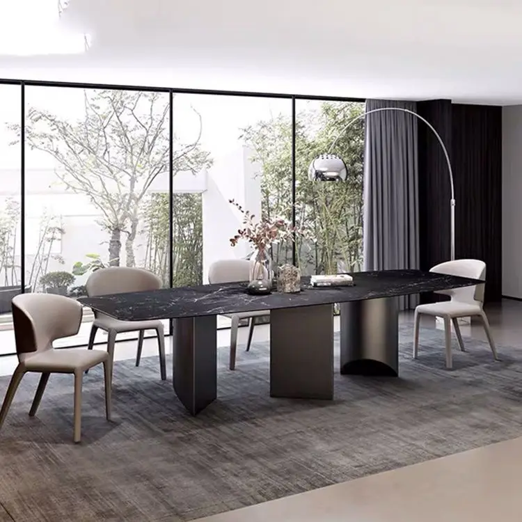Description Picture 4 of itemHigh-end custom Italian light luxury light dining table marble rock plate rectangular dining table restaurant villa table
