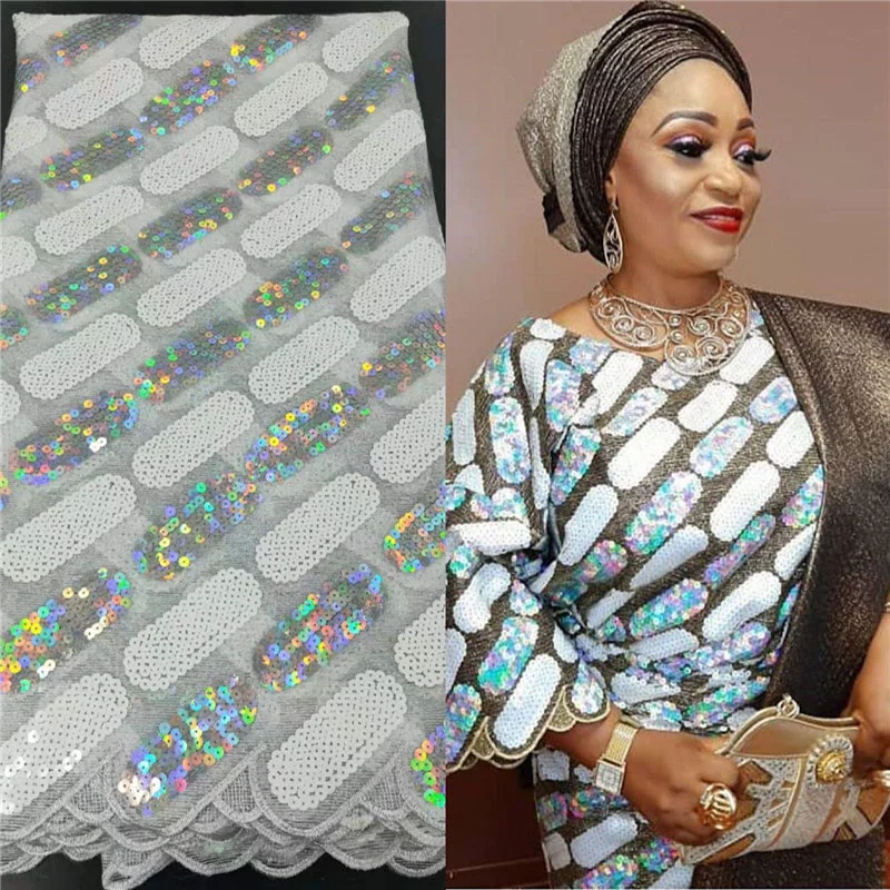 

African Sequin Lace Fabric High Quality Fashion Nigerian Africa Sequence Net Tulle Lace Mesh Dress Material Fabrics AMY2858B-1