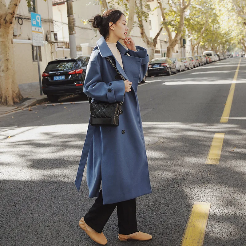 

2019 Popular Short-height Red Woolen Jacket Women's Autumn And Winter New Style Mid-length Loose-Fit BF Fashion Woolen Overcoat