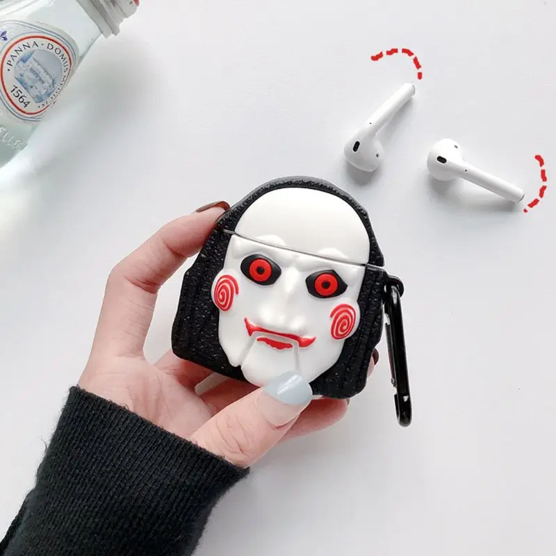 Силиконовый защитный чехол страшная маска оболочка с карабином для Airpods 1/2
