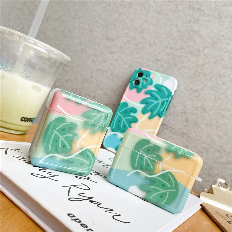 

Banana Leaves Earphone Case For AirPods 1 2 Soft Cover Airpods Pro Wireless Headset Protective Case With Keychain