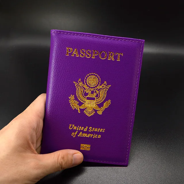 Personalised leather USA Passport Cover Customized Travel Passport holder American Wallet Covers for Passports us passport Purple