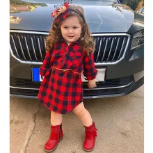 Клетчатые платья принцессы с принтом; одежда с поясом для маленьких девочек; платье на день рождения для маленьких девочек; яркие платья для маленьких девочек