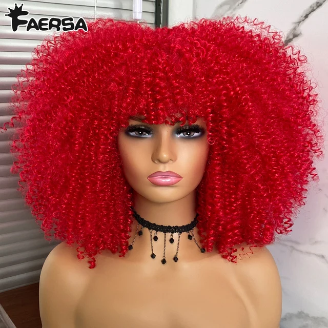 Short Hair Afro Kinky Curly Wig For Black Women Cosplay Blonde Synthetic Natural Red Wigs African Ombre Glueless HighTemperature Red