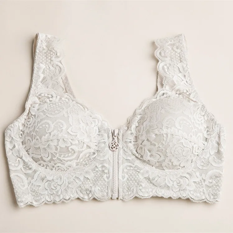 Nude Новинка, сексуальное кружевное женское нижнее белье, жилет, пуш-ап, нижнее белье, удобный для сна, застежка спереди, на молнии, бюстгальтер, трусики, набор размера плюс, бюстгальтер - Цвет: Nude