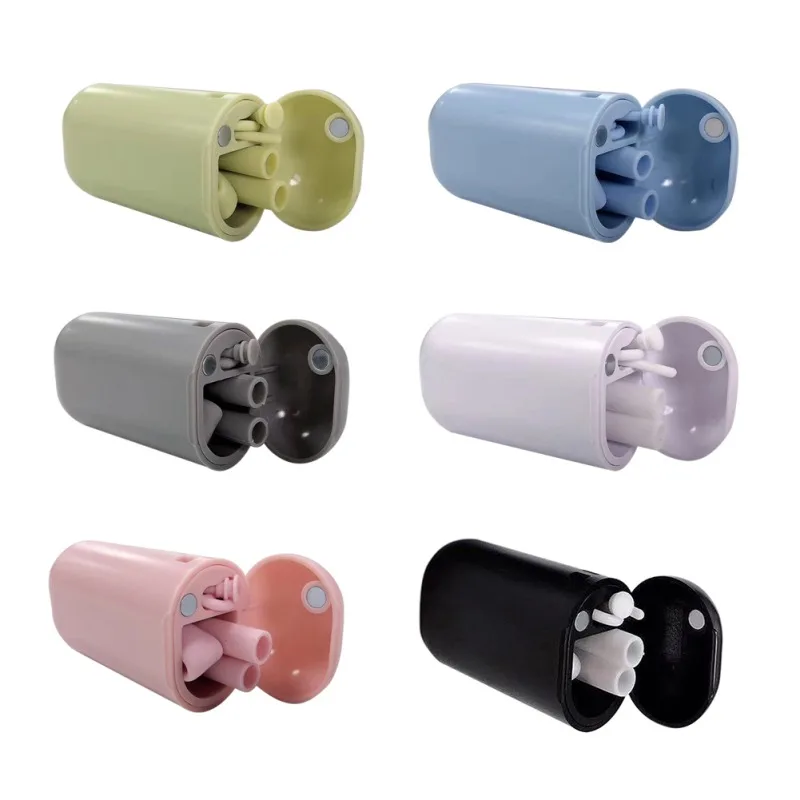 Collapsible Reusable Silicone Drinking Straws Folding With Cleaning Brush And Carrying Case For Travel Office Party Accessories
