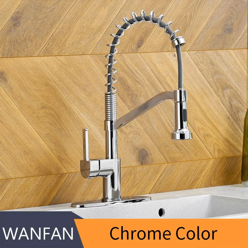 Chrome WANFAN Современный полированный хромированный латунный кран для кухонной раковины выдвижной кран с одной ручкой и поворотным носиком Смеситель для раковины 9013 - Цвет: Chrome
