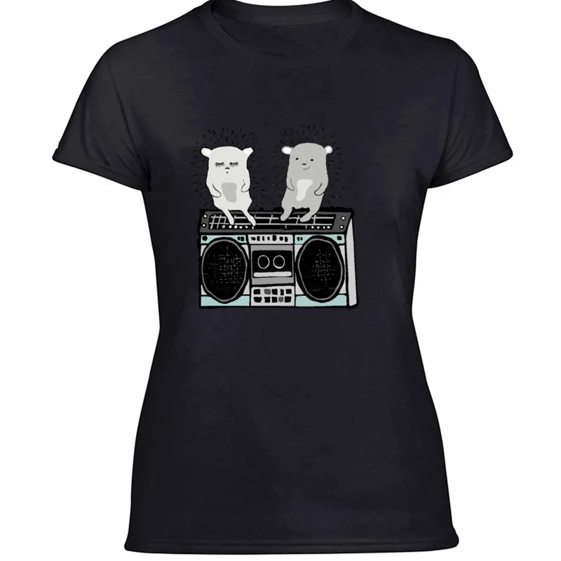 

Personalized Hedgehog Music T Shirt Cotton Graphic Novelty Women's Tshirts Round Neck Clothing Short-Sleeve Hiphop Tops