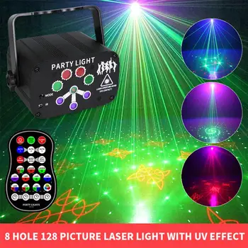 

128 Pattern 6/8 Hole Projector Remote/Sound Actived LED Laser Disco Light DJ Party Stage Light Christmas Indoor Lamp Decoration