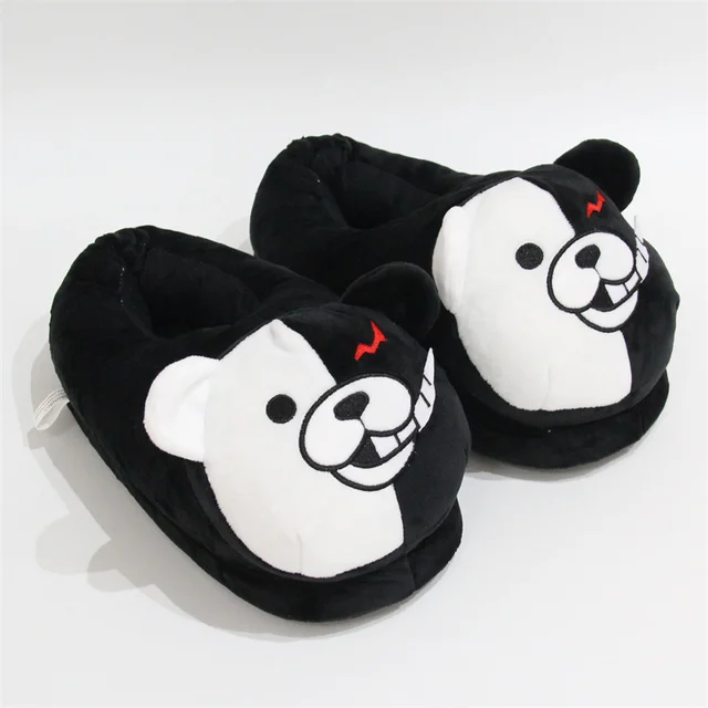 Monokuma Plush Slippers Game Anime Danganronpa Black White Women Stuffed Animal Home Cosplay Props Shoes Gift for Kids Children