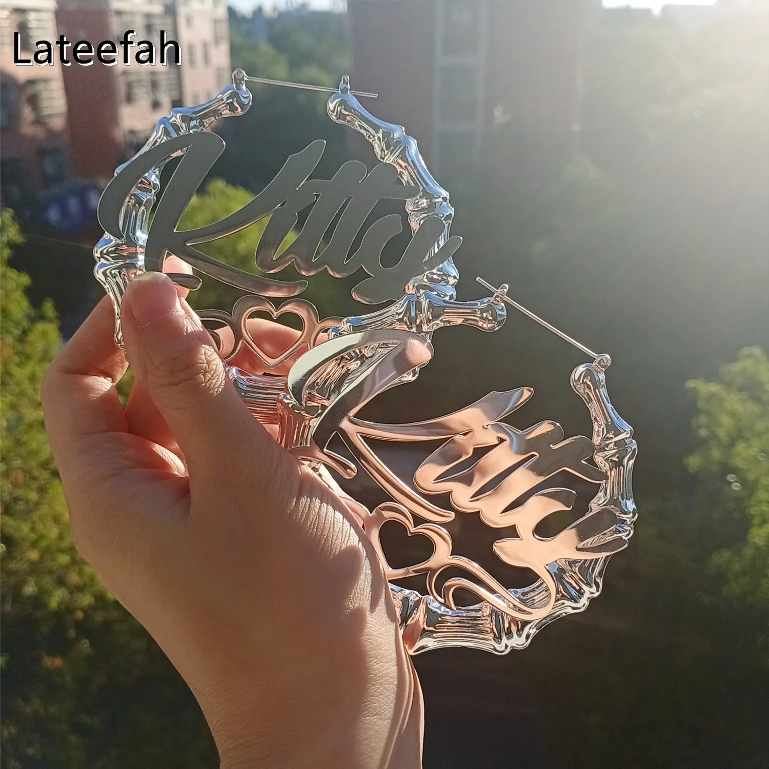 Lateefah Customize 30mm-100mm Bamboo Earrings Custom Personality  Hoop Bamboo Earrings  Earrings With a Heart Design For Daily