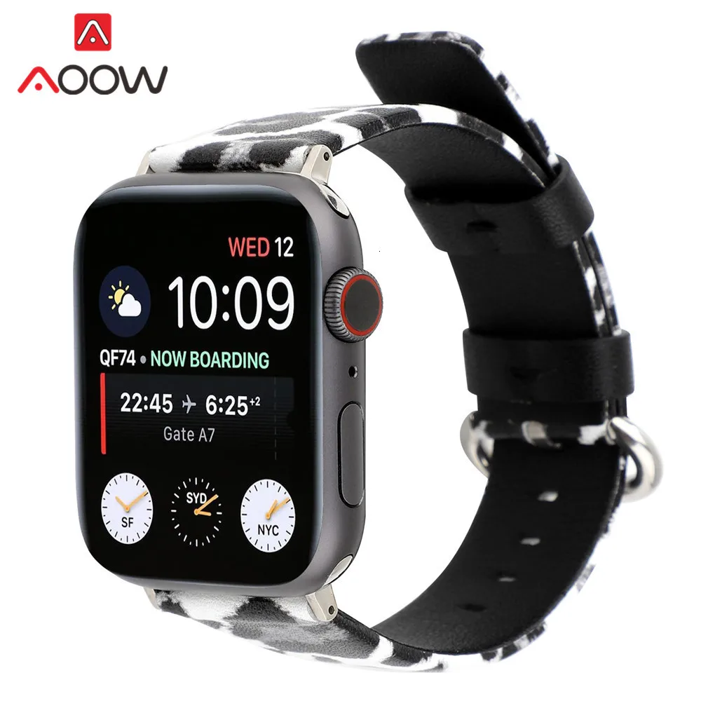 Пояса из натуральной кожи ремешок для Apple Watch 38 мм 42 модная леопардная Печать 40 44 Замена iwatch 1 2 3 4