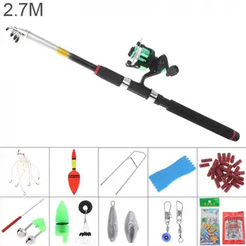 

2.7m Fishing Rod Reel Line Combo Full Kits Spinning Reel Pol Carp Fishing Lures Fishing Float Hooks Beads Bell Lead Weight Etc