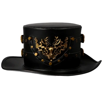 

1Pc Gentleman Hat Punk Hat PU Hat Adult Cap Rivet Hat Top Hat Elegant Headdress