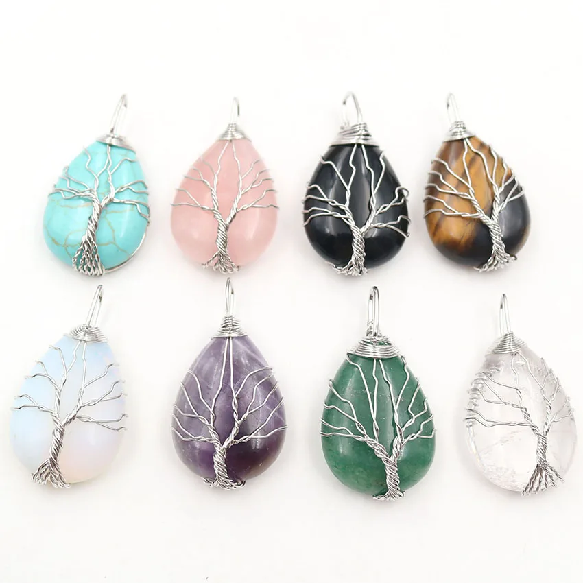 Natural Crystal Gemstone Teardrop-Shaped Earrings