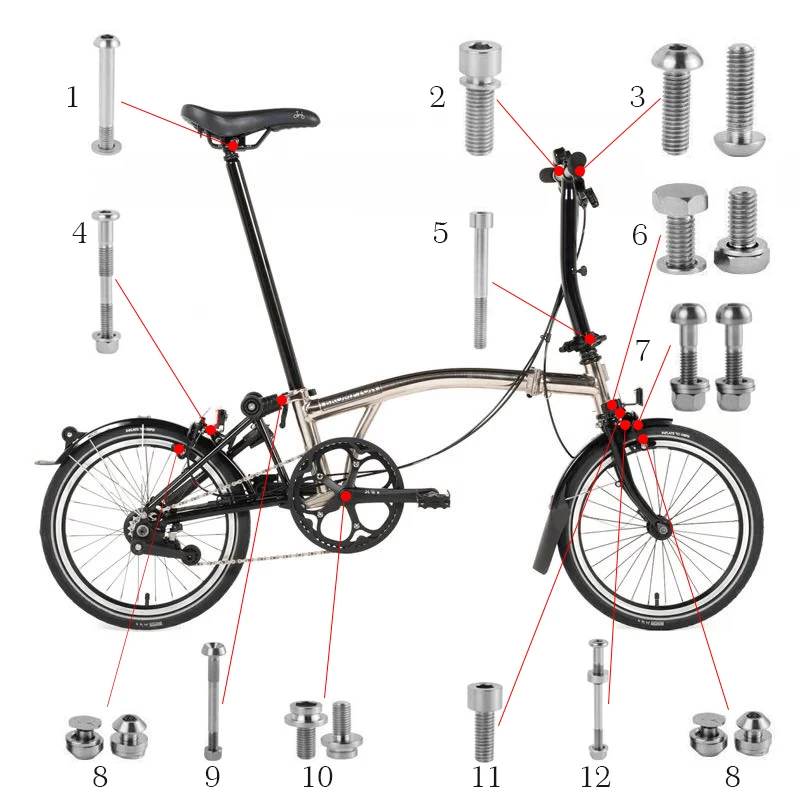 Титановые болты для велосипеда, набор винтов для Brompton, титановый складной тормозной руль для велосипеда, фиксация Подседельный штырь, зажим, болт для гарнитуры