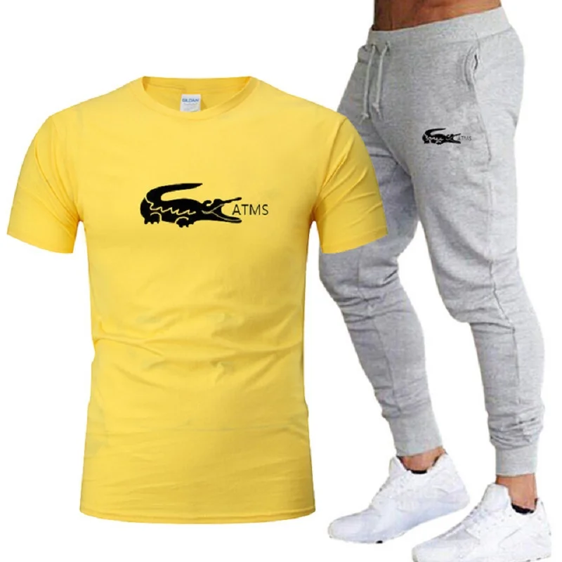 

2020 men's suit T-shirt + pants two-piece casual sportswear men and women fashion new print suit sportswear + fitness trousers s