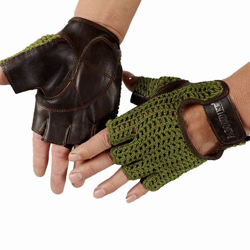 Новейшие дышащие перчатки из натуральной кожи с сеткой на половину пальца+ Вязаные перчатки унисекс A149-5