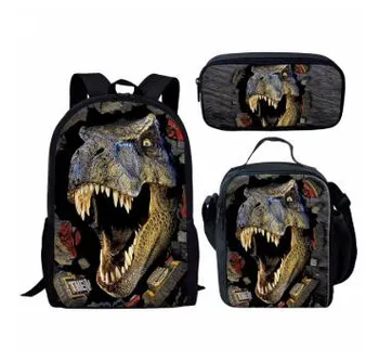 

3Pcs/Set School Bags Set for Kids Boys 3D Dinosaur Printing Schoolbag Lunch Pencil Box Children Cool Backpacks Satchel