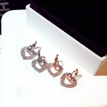 

Cute Heart Rose Gold Silver Color Dangle Earrings for Women Korean Drop Earrings Fashion Jewelry