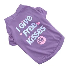 Фиолетовая одежда для маленьких питомцев, кошек, собак, летняя футболка с надписью «I Give Free Kisses style Pupppy Doggy», жилет для девочек, одежда для собак, распродажа# B5