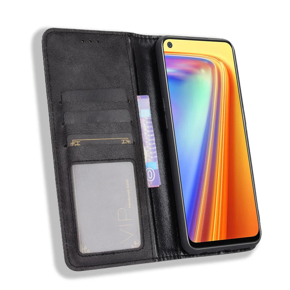GOGME Leather Folio Cover per Realme 7 PRO Cover, PU + TPU