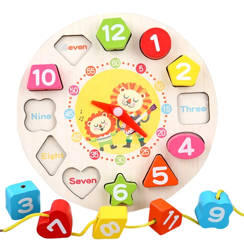  Preschool Children's Early Education Teaching Aids Math Wooden Toys Threading Digital Clock - 4000405790724