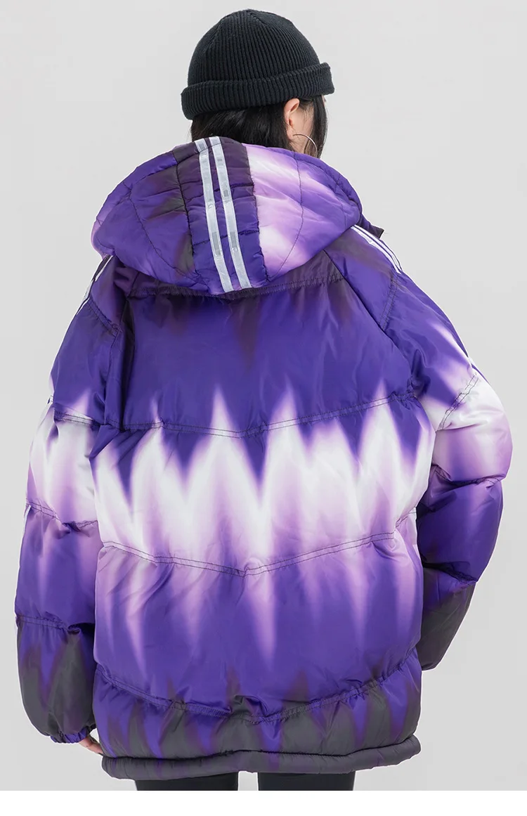 Hip Hop Hooded Jacket Parka Stripe Reflective Puffer Jacket Streetwear Men Windbreaker Harajuku Winter Padded Jacket Coat