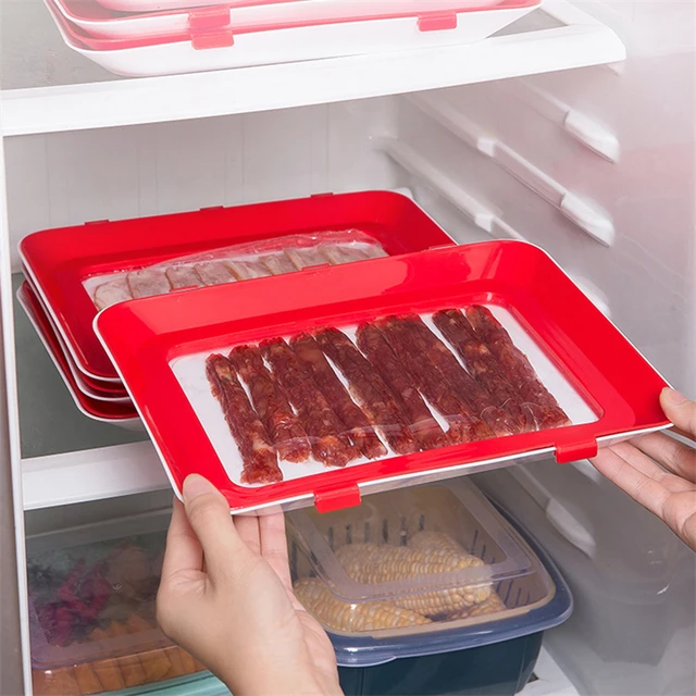 Creative Vacuum Food Preservation Tray Stackable Fresh Keeping Meat Tray Refrigerator Food Serving Tray Plate Kitchen Organizer 3