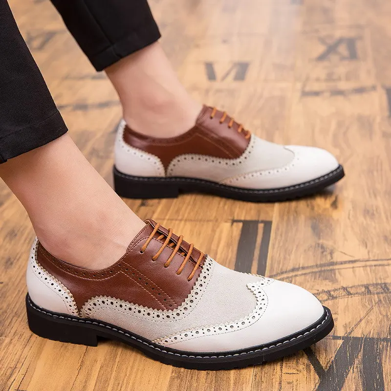 

Fashion Forward Mens British Brogue Shoes Pointed Toe Lace Up Mixed Colors Office Dress Shoes Man Leisure Plus Size 45 46