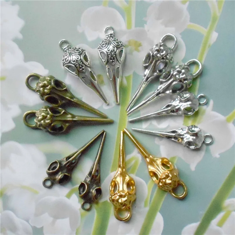 

Julie Wang 12PCS Raven Skull Charms Mixed Styles Colors Zinc Alloy Bird Beak Crow Head Punk Pendant Jewelry Making Accessory