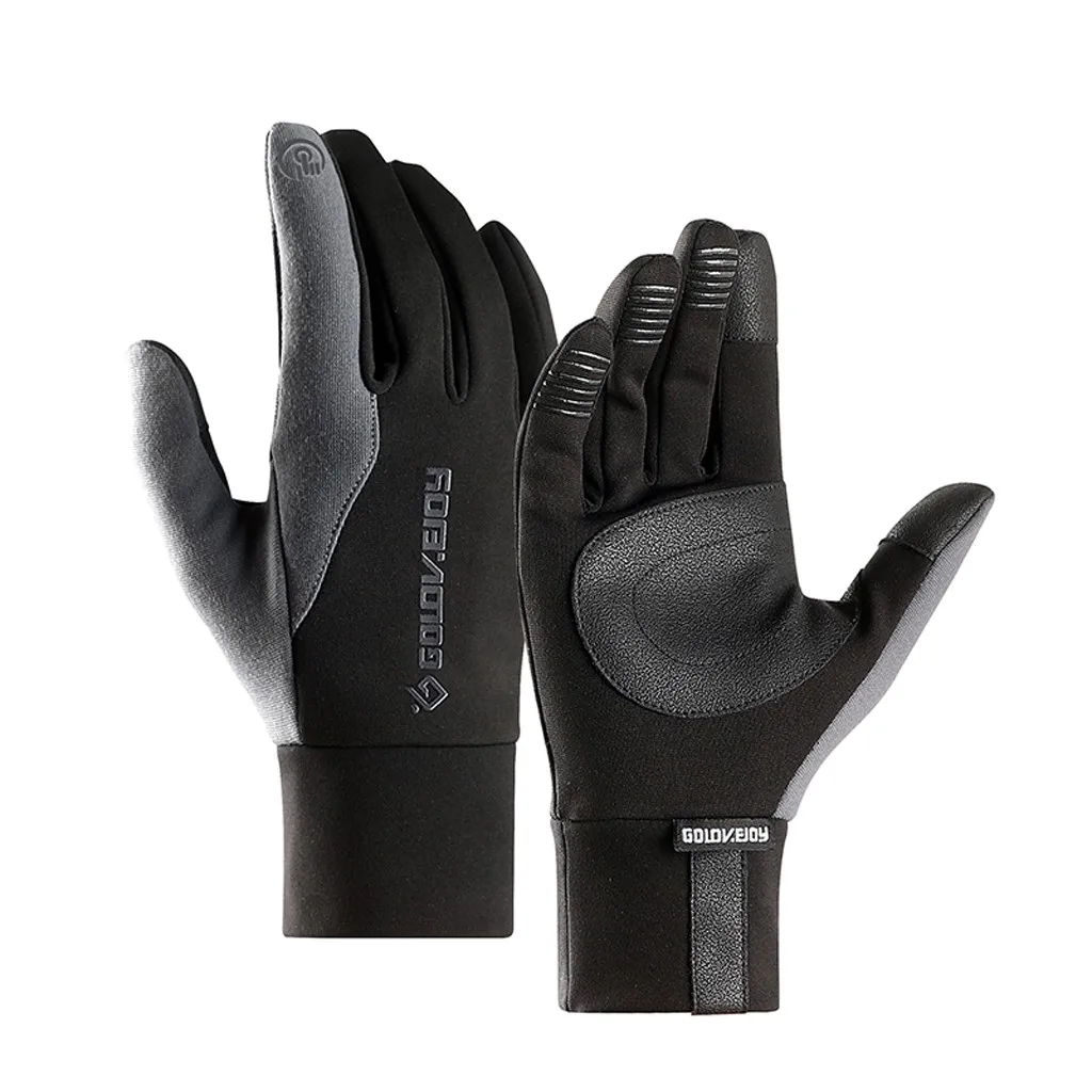 Спортивные перчатки унисекс, водонепроницаемые, зимние, теплые, на молнии, с сенсорным экраном, плюс бархатные перчатки, зимние перчатки, rekawiczki - Цвет: Gray