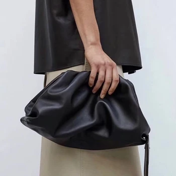 

[Telastar] Clouds Bag Shoulder Woman Fold Day Clutch Party Purse Bag Women Large Pillow Bag Leather Pouch Handbag 2019 Summer