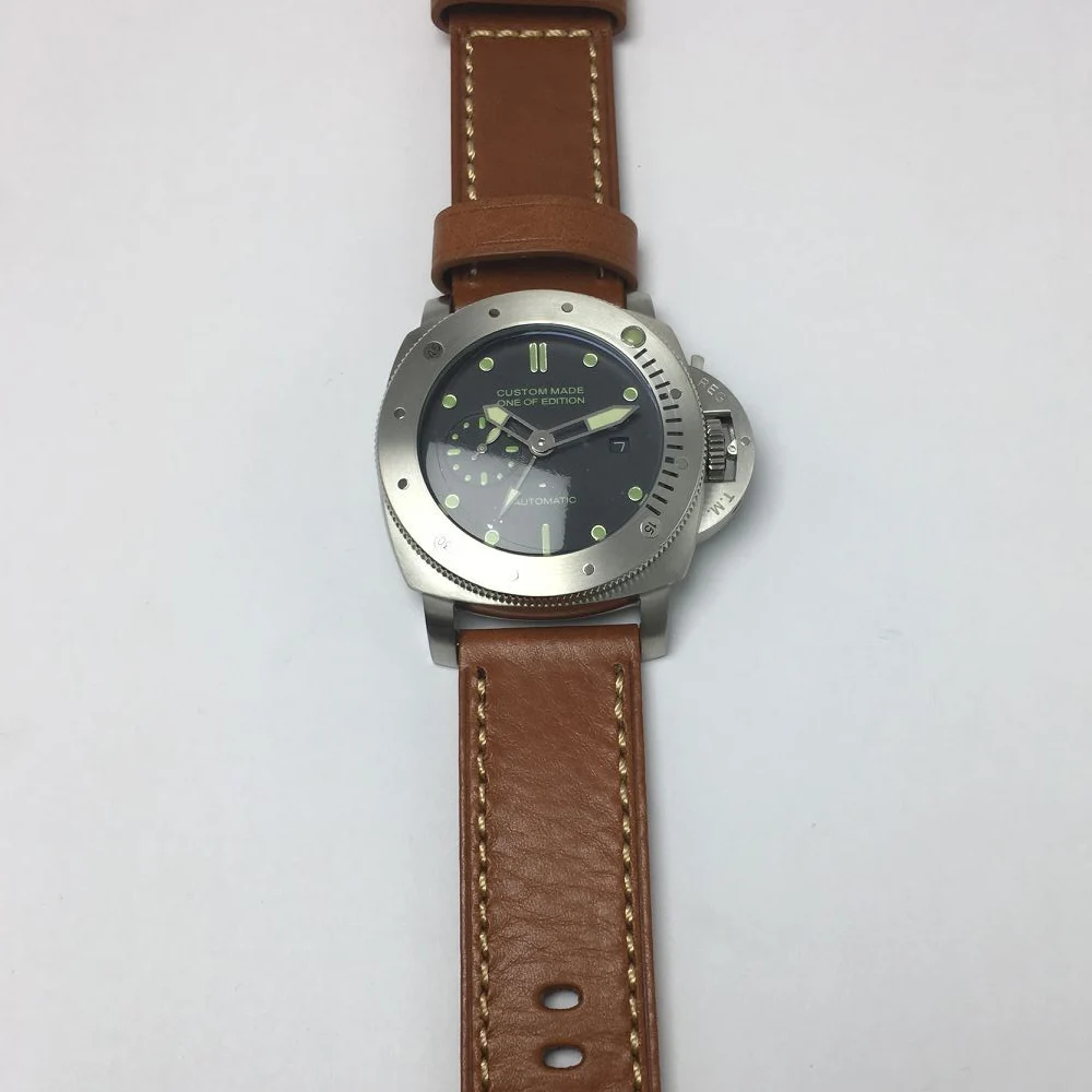 Parnis 47 мм GMT часы для мужчин автоматический механический Move мужчин t кожаный ремешок светящийся водонепроницаемый люксовый бренд военные мужские часы CM105