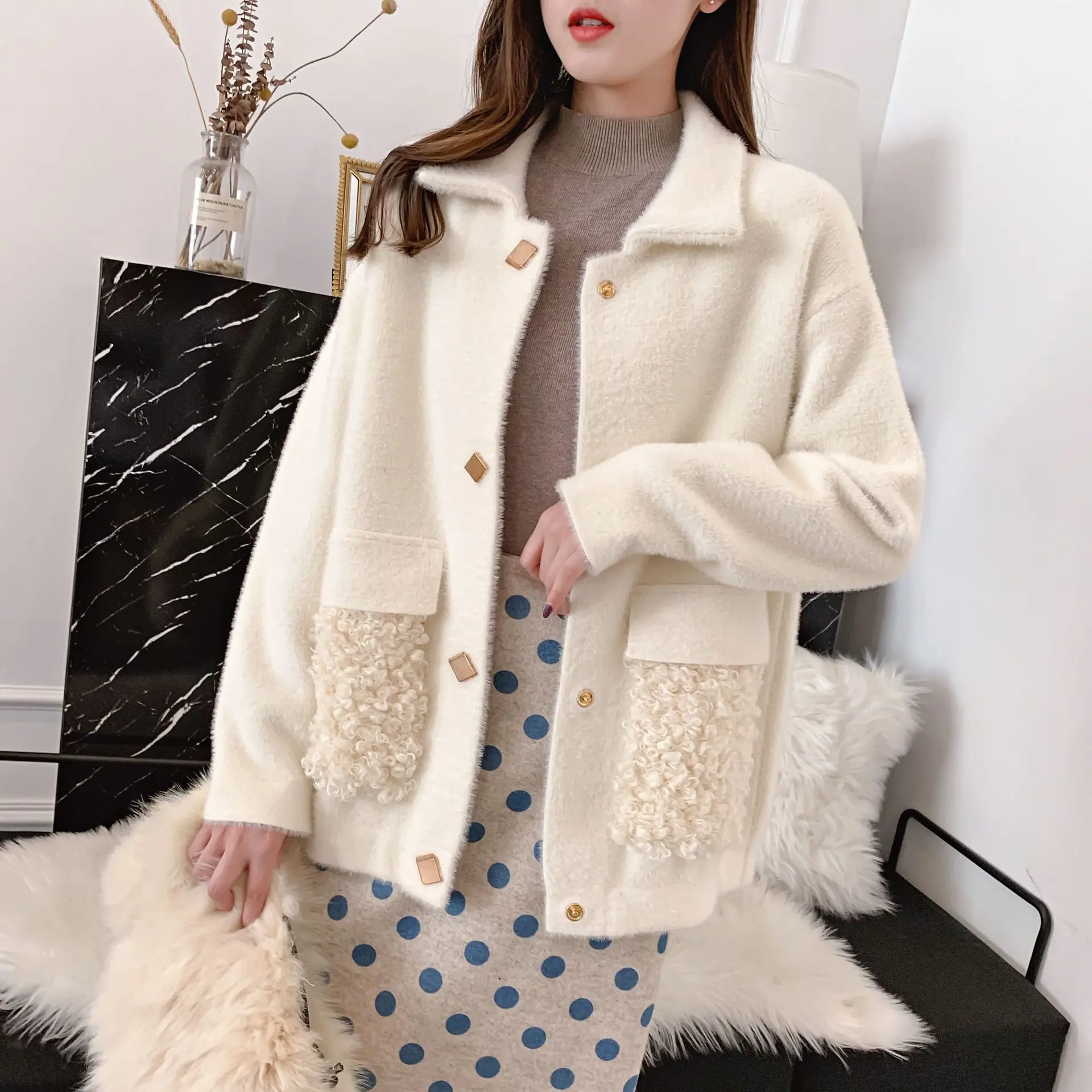^*Best Offers Autumn/winter Imitation Mink Velvet Women's Sweater Knitted Cardigan Stylish Elegant Office Ladies Loose Lapel Knitted Jacket ^*Best Offers Autumn/winter Imitation Mink Velvet Women's Sweater Knitted Cardigan Stylish Elegant Office Ladies Loose Lapel Knitted Jacket