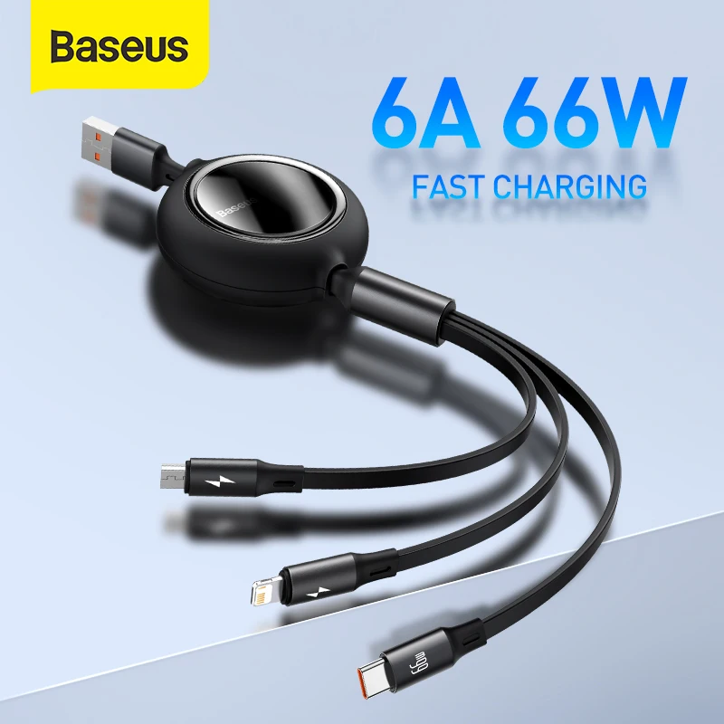 Baseus 3 in1 USB C кабель для iPhone 12 11 66 Вт быстрое зарядное устройство кабели мобильных