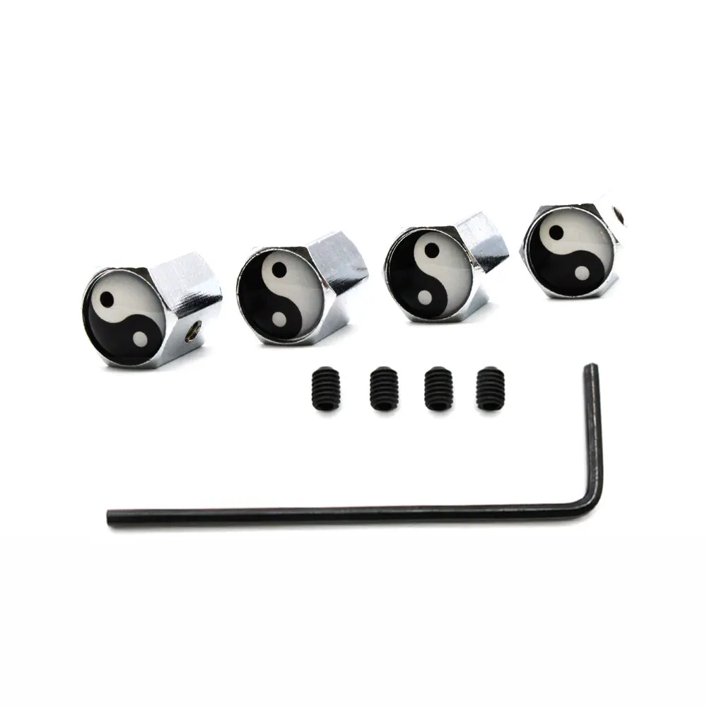 DSYCAR 1Set Car Styling Zinc Alloy Anti-theft Tai Chi Style Car Tire Valve Caps Wheel Tires Tire Stem Air Cap Airtight Covers
