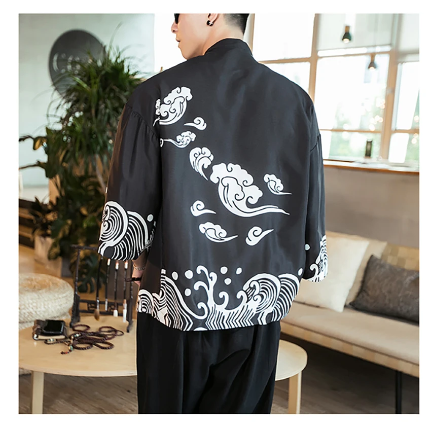 Dragon Floral Print Chinese Shirt Crane Top Traditional Chinese Clothes for Men Asian Cardigan Retro Party Costume Plus Tangsuit
