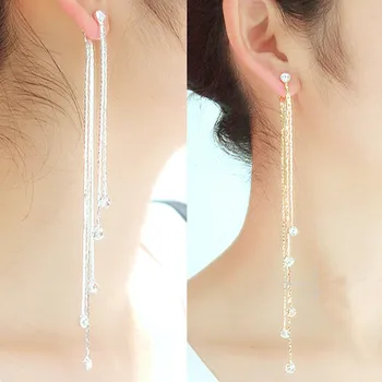 

earrings 1 Pair Fashion Rhinestone Women Party Cocktail Dangle Long Tassels Hook Drop Shiny Linear Earrings