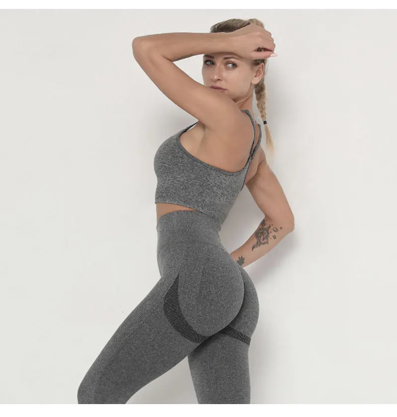 Seamless Yoga Set Women Workout Sportswear Gym Clothing Fitness Long Sleeve Crop Top High Waist Leggings+Sport Bra Sports Suits