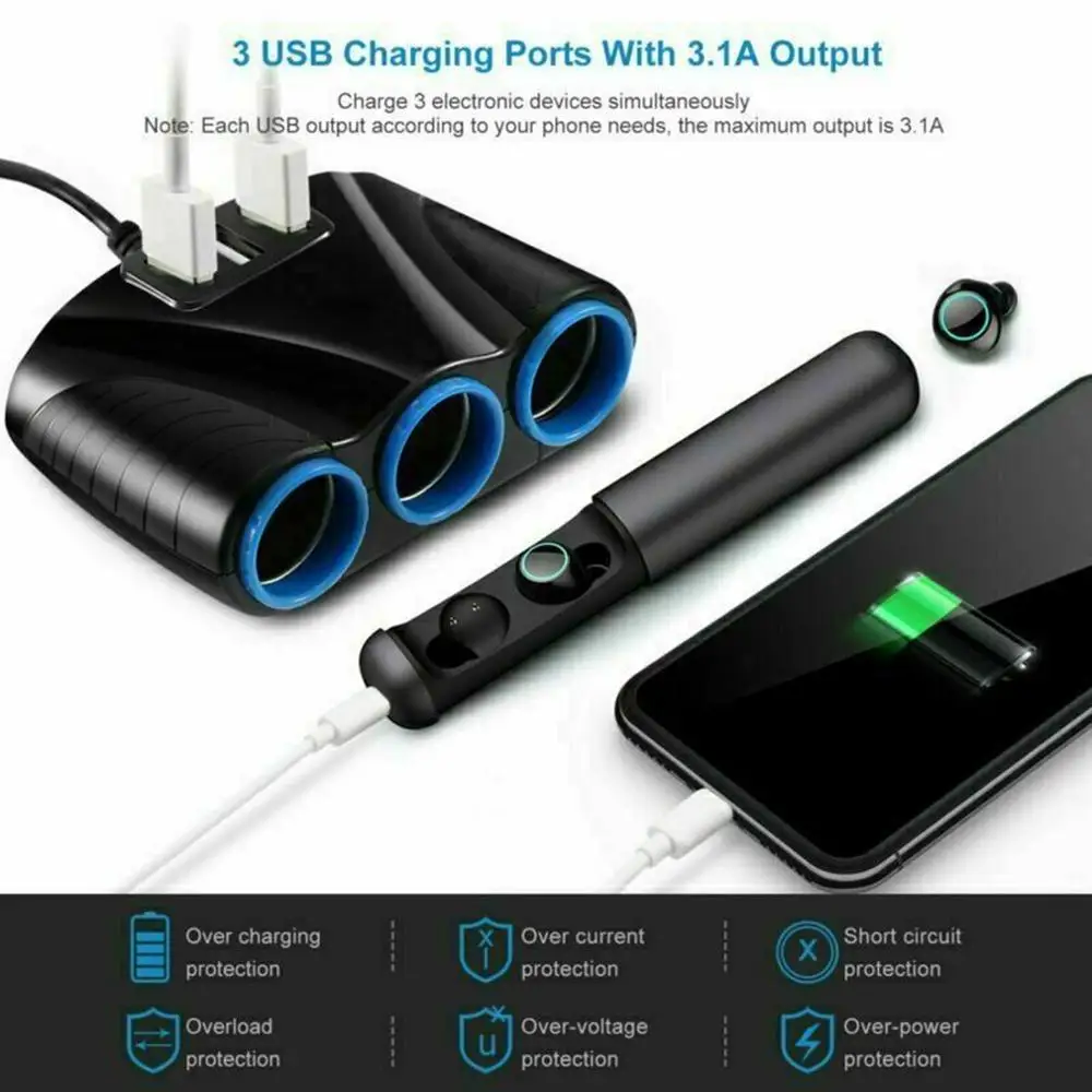 3.1A Высокая мощность автомобиля три USB интерфейс одна минута три прикуривателя концентратор большое зарядное устройство для грузовика 120W