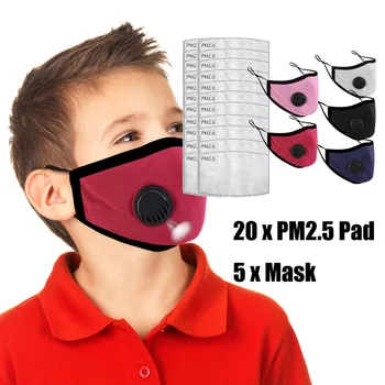 

5pcs Mask + 20 pcs Replaceable Filter For Children Mouth Mask Unisex Cotton Face Mask Anime Mask For Cycling Camp Face Cover